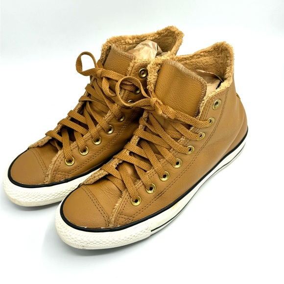 Converse leather high top chuck taylors in camel shade of brown women’s 8.5 - Picture 4 of 11